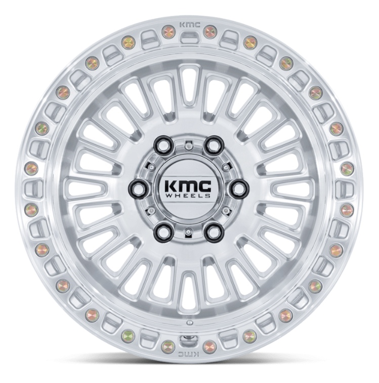 17x8.5 KMC Aztec KM554 Gloss Silver w/ Machined Face