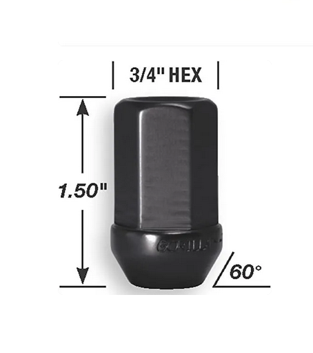 Gorilla Aluminum Closed End Lug Nut - 1/2"-20 Thread Size - 3/4" Hex - Anodized Black Finish