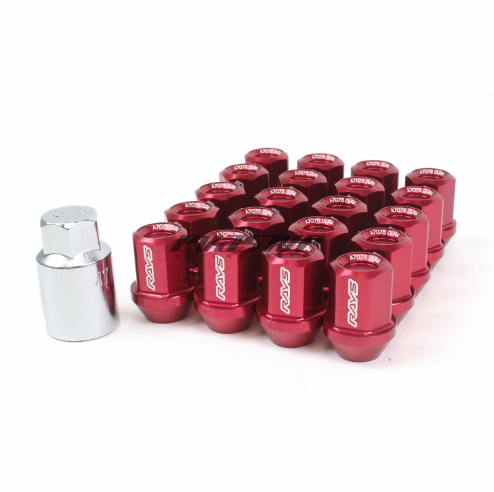 RAYS Dura-Nut L32 Straight Type 12X1.25 Lug Nut Set 16 Lug 4 Lock Set - Red