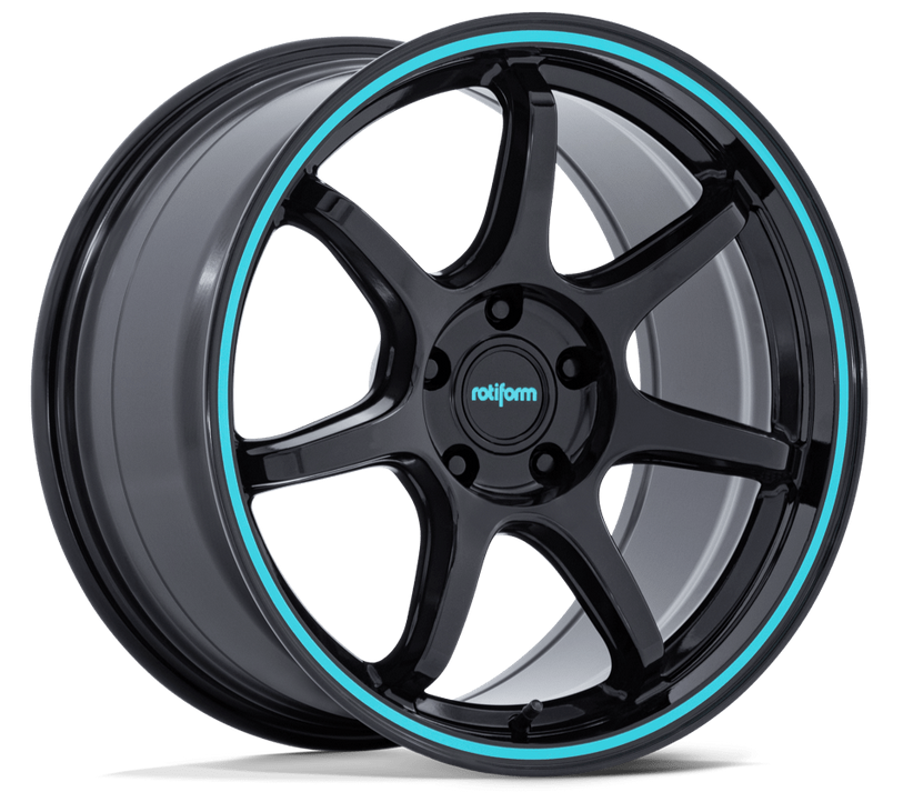 18x9.5 Rotiform RC208 BPU Gloss Black w/ Teal Stripe