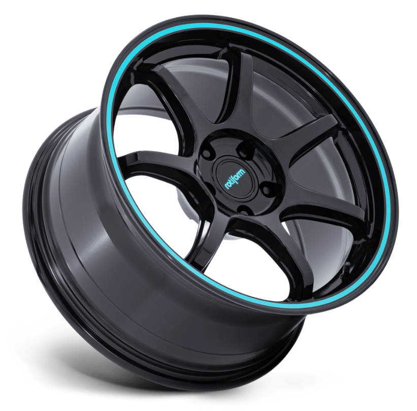18x9.5 Rotiform RC208 BPU Gloss Black w/ Teal Stripe
