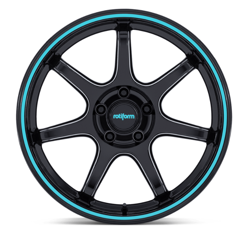 18x9.5 Rotiform RC208 BPU Gloss Black w/ Teal Stripe