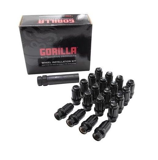 Gorilla Tuner Series Spline ET Lug Nut 12x1.25 Black 5 Lug Kit with Key (Set of 20) passenger car