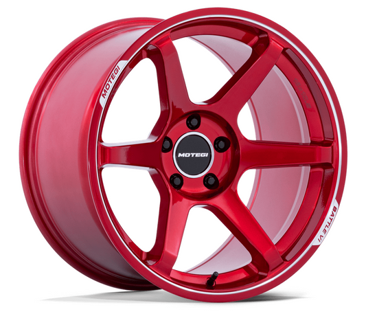 18x8.5 Motegi Battle VI MR160 Cherry Red Metallic w/ Machined Lip