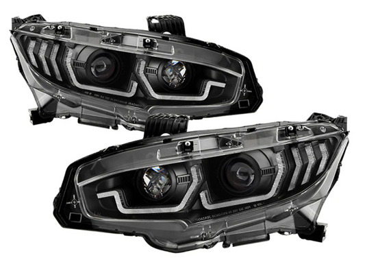 2016-2020 Honda Civic 2DR/4DR/Hatchback ( Not Compatible With Factory LED Headlight Equipped Vehicles ) Projector Headlights - Sequential Crystal Light Bar Turn Signal Light - DRL Light Bar Parking Light - Greeting Light - Black