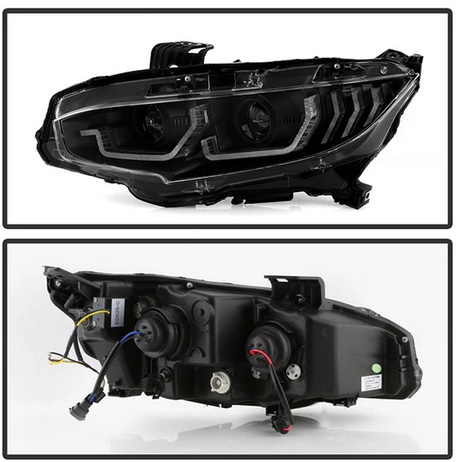 2016-2020 Honda Civic 2DR/4DR/Hatchback ( Not Compatible With Factory LED Headlight Equipped Vehicles ) Projector Headlights - Sequential Crystal Light Bar Turn Signal Light - DRL Light Bar Parking Light - Greeting Light - Black