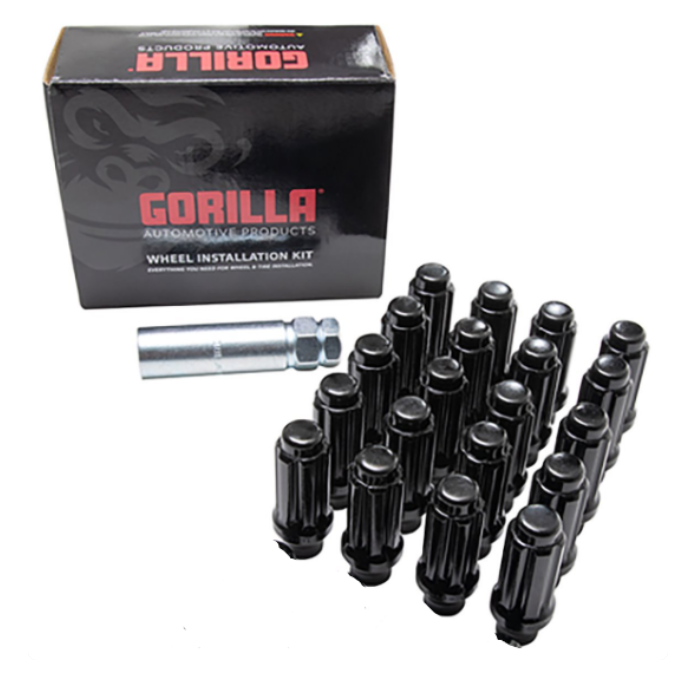 Gorilla Tuner Series Spline ET Lug Nut 14mmx1.50 Black 5 Lug Kit with Key (Set of 20)