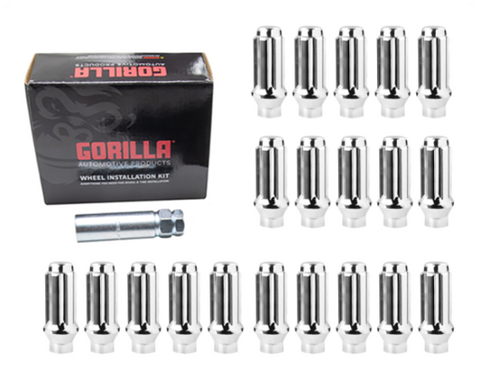 Gorilla Tuner Series Spline ET Lug Nut 14mmx1.50 Chrome 5 Lug Kit with Key (Set of 20)