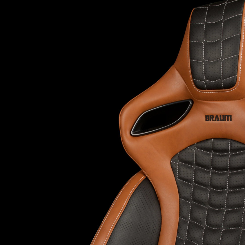 Braum ORUE-S Series Sport Reclinable Seats | Saddle Tan Leatherette | Rhombus Quilted | White Stitching (Priced Per Pair)