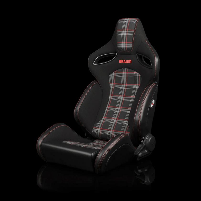 Braum ORUE-S Series Sport Reclinable Seats | Black Leatherette | Red Plaid (Priced Per Pair)