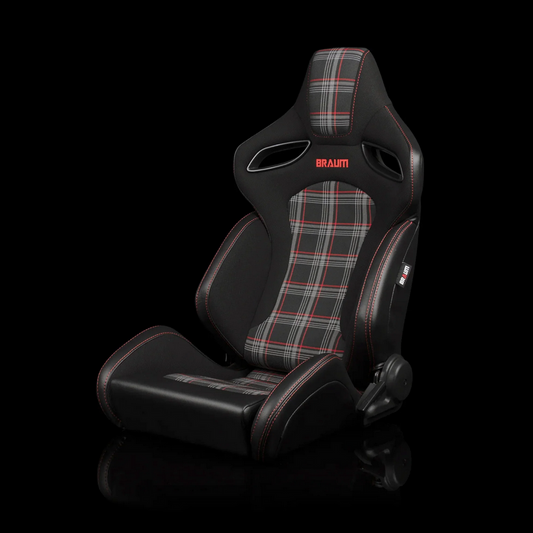 Braum ORUE-S Series Sport Reclinable Seats | Black Leatherette | Red Plaid (Priced Per Pair)