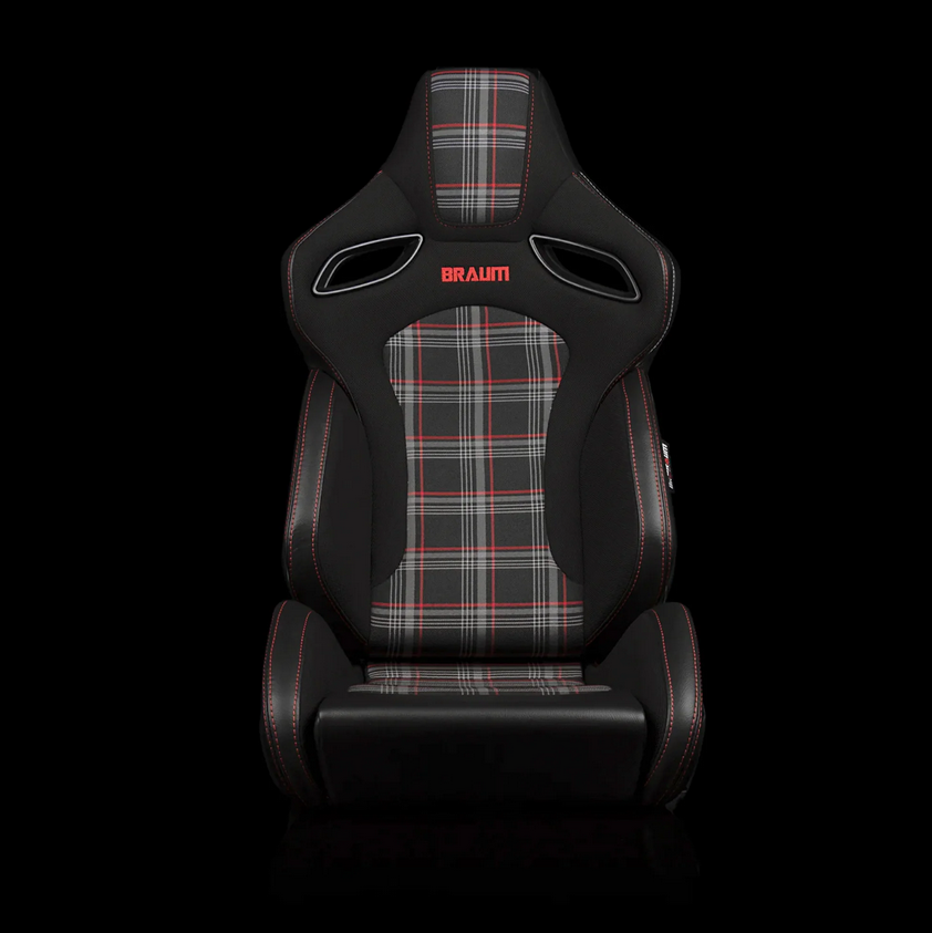 Braum ORUE-S Series Sport Reclinable Seats | Black Leatherette | Red Plaid (Priced Per Pair)