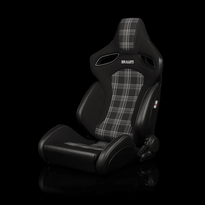 Braum ORUE-S Series Sport Reclinable Seats | Black Leatherette | Grey Plaid (Priced Per Pair)