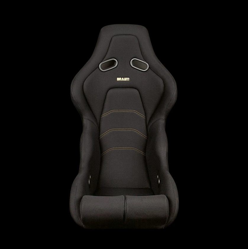 Braum FALCON-Z Series Fixed Back Bucket FRP Lightweight Composite Seat | Black Fabric | Gold Stitching | Gold Dust Composite (Priced Per Seat)