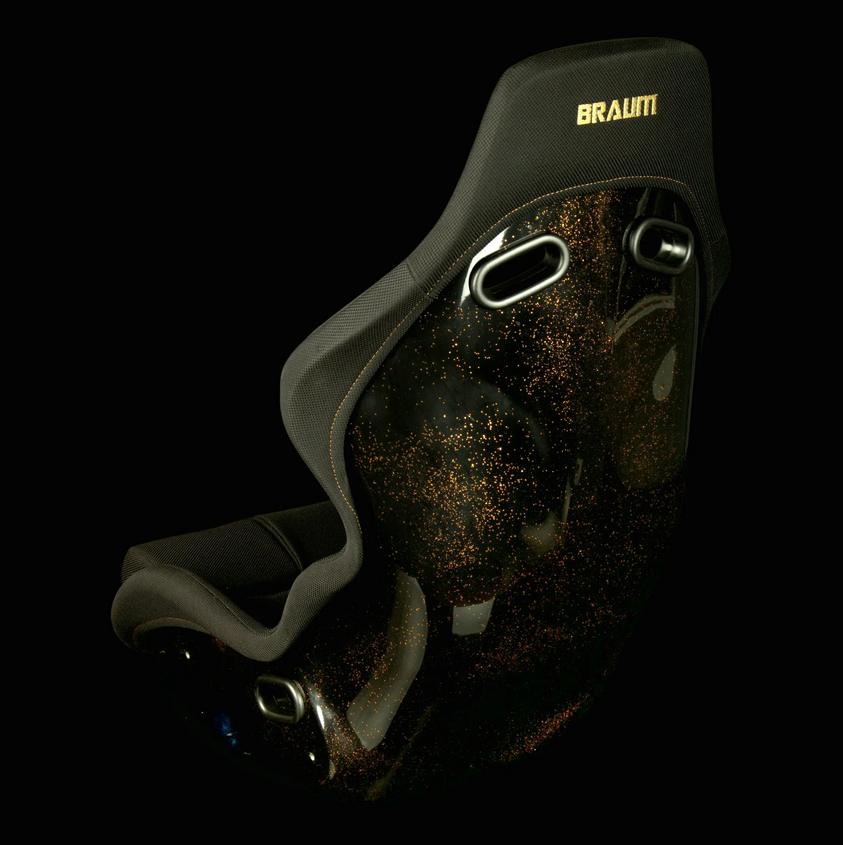 Braum FALCON-Z Series Fixed Back Bucket FRP Lightweight Composite Seat | Black Fabric | Gold Stitching | Gold Dust Composite (Priced Per Seat)