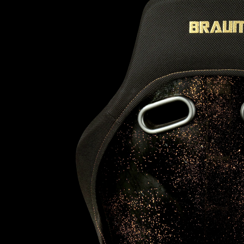 Braum FALCON-Z Series Fixed Back Bucket FRP Lightweight Composite Seat | Black Fabric | Gold Stitching | Gold Dust Composite (Priced Per Seat)