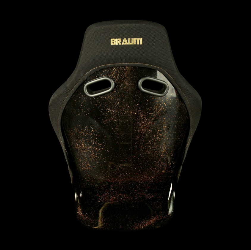 Braum FALCON-Z Series Fixed Back Bucket FRP Lightweight Composite Seat | Black Fabric | Gold Stitching | Gold Dust Composite (Priced Per Seat)
