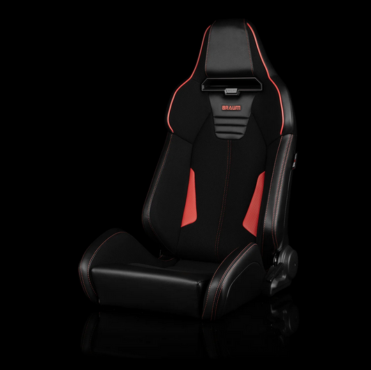 Braum VIPER-X Series Sport Reclinable Seats | Black Polo | Red Leatherette | Red Stitching (Priced Per Pair)