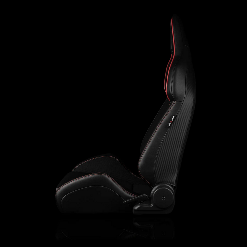 Braum VIPER-X Series Sport Reclinable Seats | Black Polo | Red Leatherette | Red Stitching (Priced Per Pair)