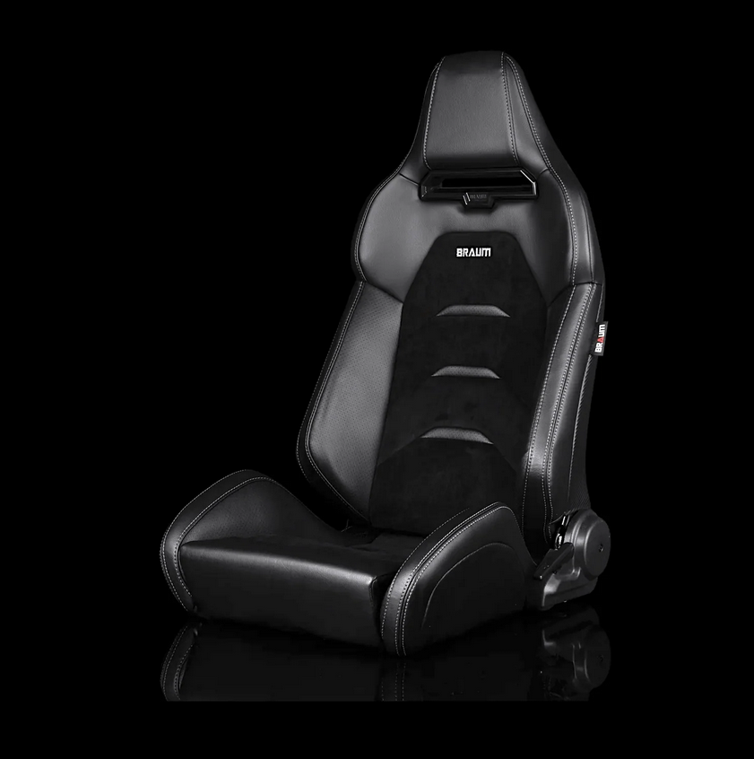 Braum VIPER-X Series Sport Reclinable Seats | Black Leatherette | Black Suede Inserts | Black Trim (Priced Per Pair)