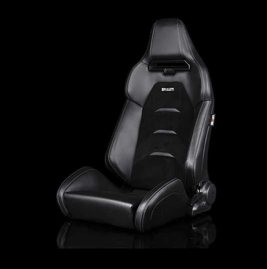 Braum VIPER-X Series Sport Reclinable Seats | Black Leatherette | Black Suede Inserts | Black Trim (Priced Per Pair)