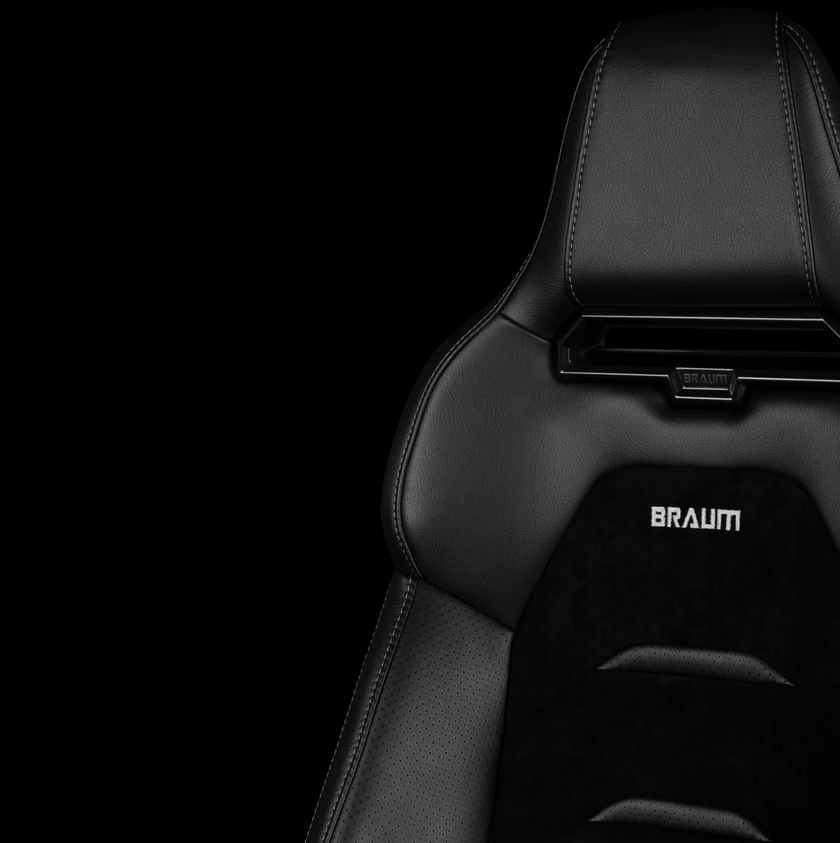 Braum VIPER-X Series Sport Reclinable Seats | Black Leatherette | Black Suede Inserts | Black Trim (Priced Per Pair)