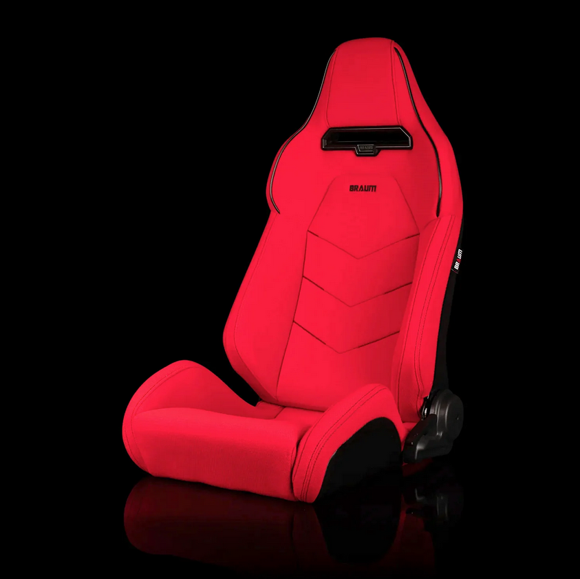 Braum VIPER-X Series Sport Reclinable Seats | Red Jacquard | Black Piping (Priced Per Pair)