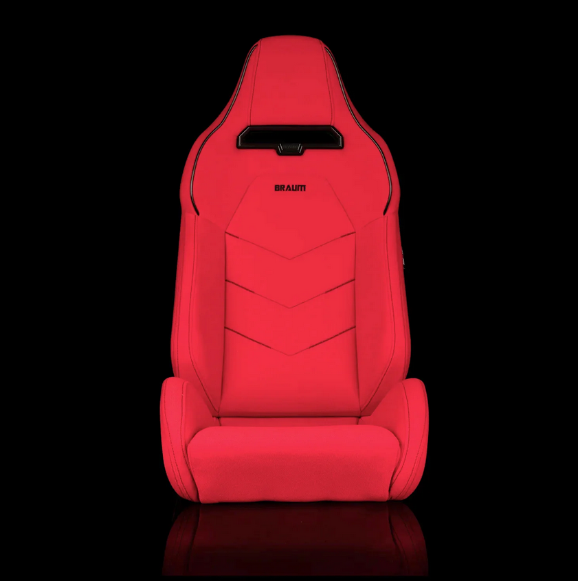 Braum VIPER-X Series Sport Reclinable Seats | Red Jacquard | Black Piping (Priced Per Pair)