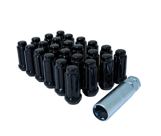 Gorilla Tuner Series Spline Lug Nut 14x1.5 Black 6 Lug Kit with Key (Set of 24)