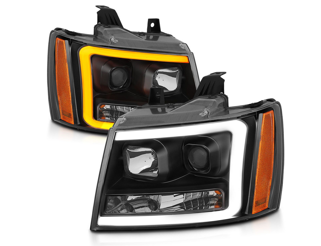 2007-2014 Chevy Tahoe/ Suburban / 2007-2013 Avalanche Projector Plank Style Switchback Headlights Black