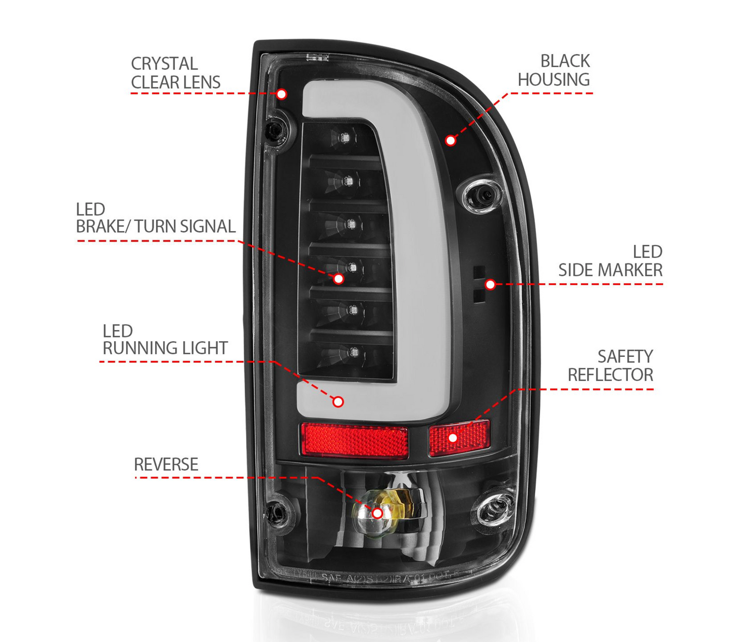 ANZO 1995-2000 Toyota Tacoma LED Taillights Black Housing Clear Lens (Pair)