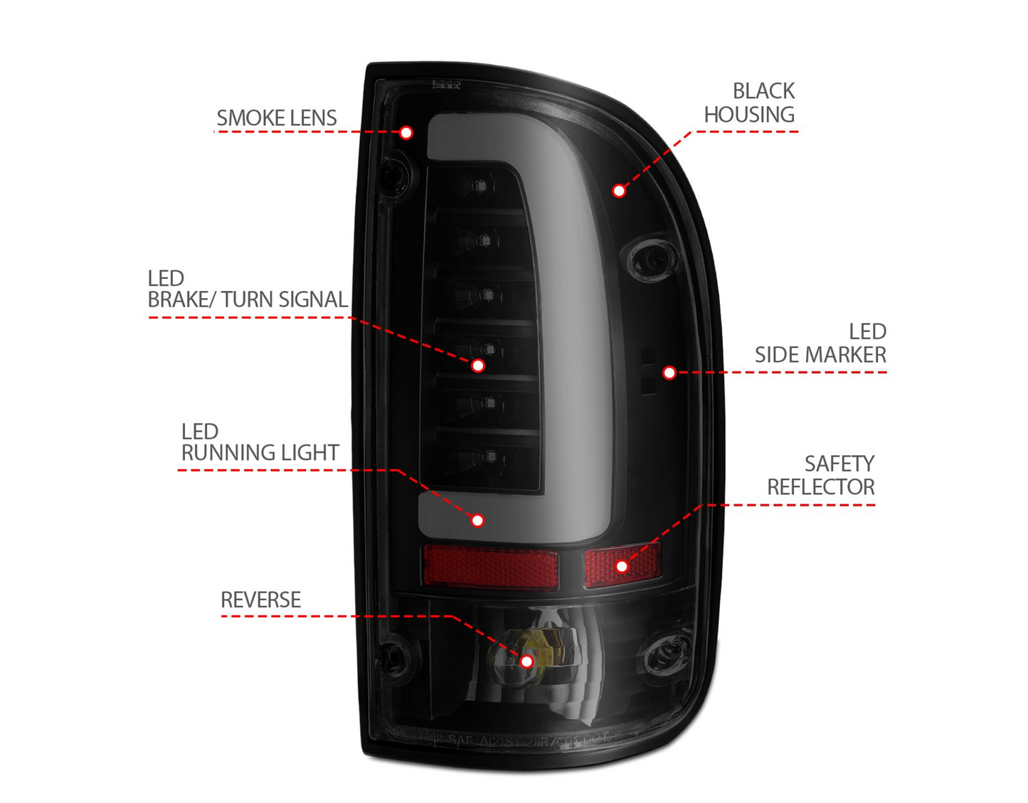 ANZO 1995-2000 Toyota Tacoma LED Taillights Black Housing Smoke Lens (Pair)