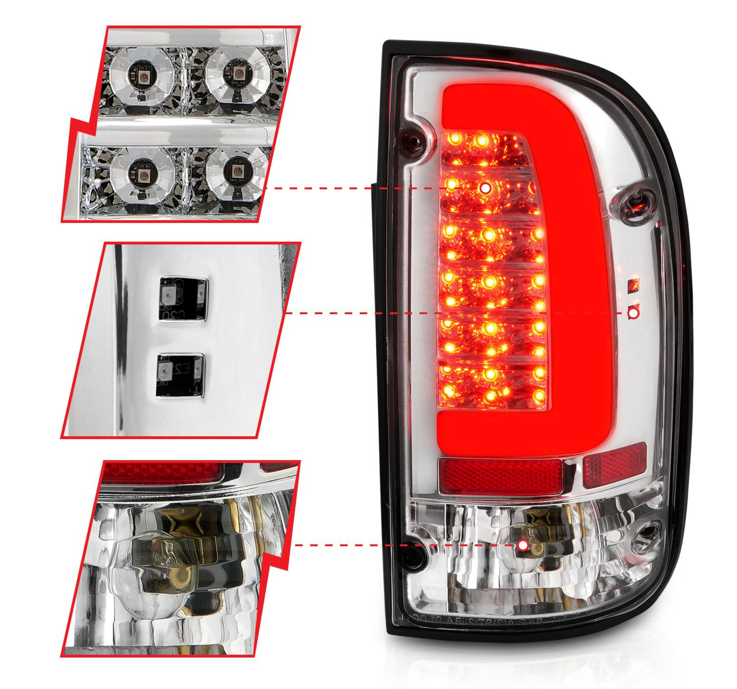 ANZO 1995-2000 Toyota Tacoma LED Taillights Chrome Housing Clear Lens (Pair)