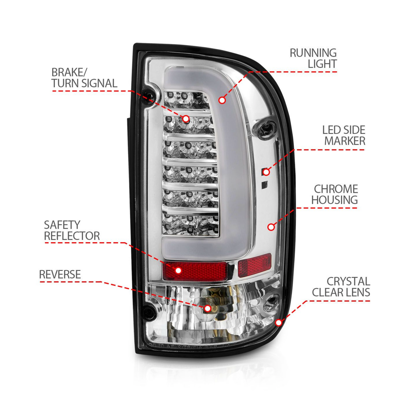 ANZO 1995-2000 Toyota Tacoma LED Taillights Chrome Housing Clear Lens (Pair)