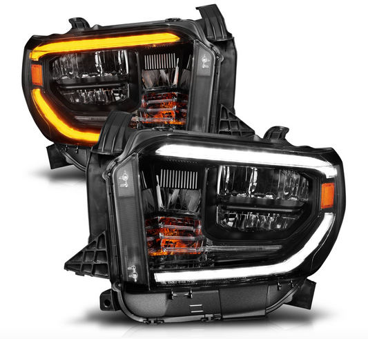 Anzo 2014-2021 Toyota Tundra LED Crystal Switchback Plank Style Headlights Black (LED High/Low Beam) (For OEM Halogen Model W/ LED DRL)