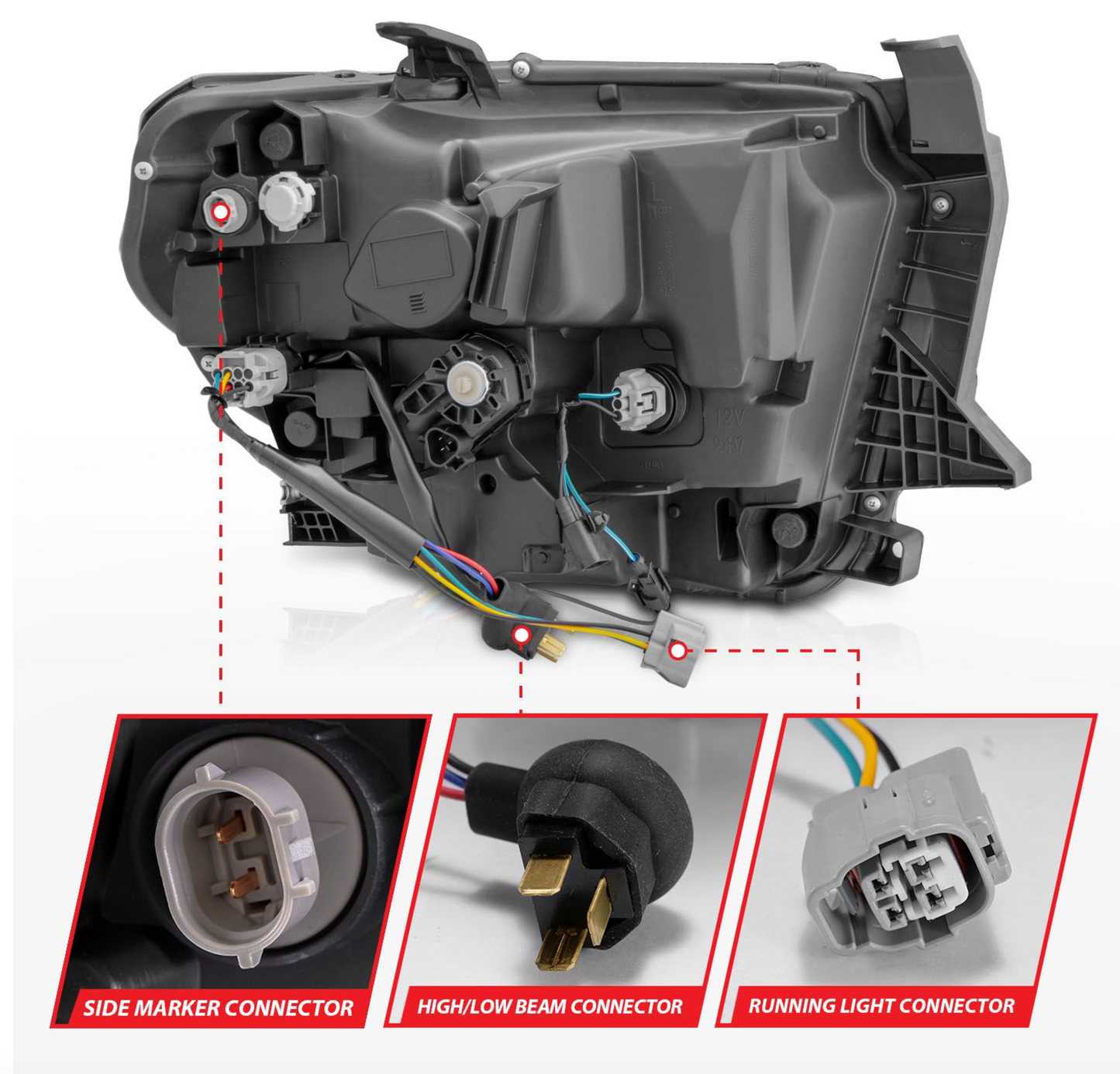 Anzo 2014-2021 Toyota Tundra LED Crystal Switchback Plank Style Headlights Black (LED High/Low Beam) (For OEM Halogen Model W/ Halogen DRL)