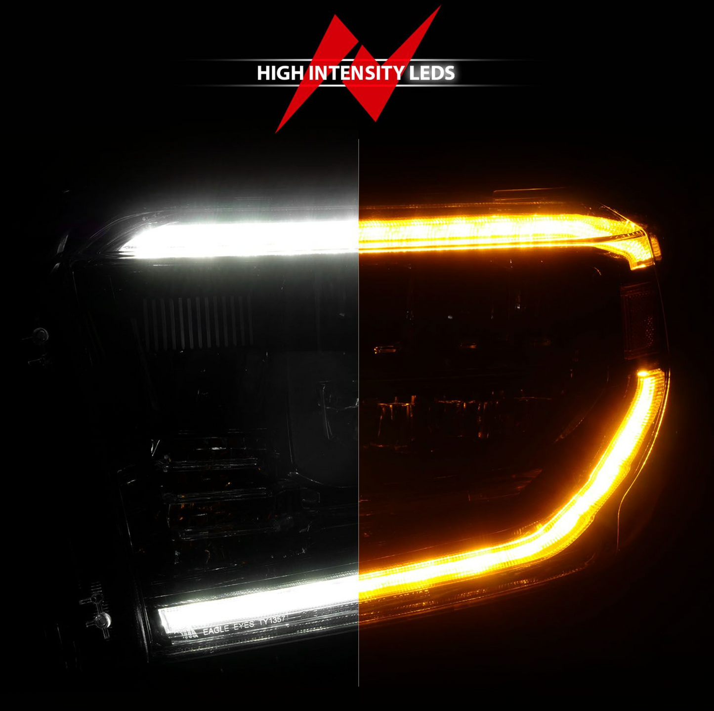 Anzo 2014-2021 Toyota Tundra LED Crystal Switchback Plank Style Headlights Black (LED High/Low Beam) (For OEM Halogen Model W/ Halogen DRL)