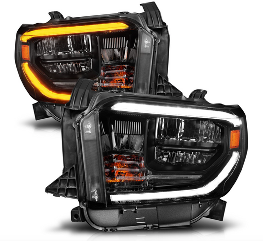 Anzo 2014-2021 Toyota Tundra LED Crystal Switchback Plank Style Headlights Black (LED High/Low Beam) (For OEM Halogen Model W/ Halogen DRL)