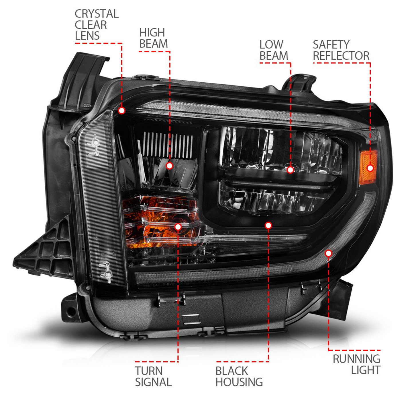 Anzo 2014-2021 Toyota Tundra LED Crystal Switchback Plank Style Headlights Black (LED High/Low Beam) (For OEM Halogen Model W/ Halogen DRL)