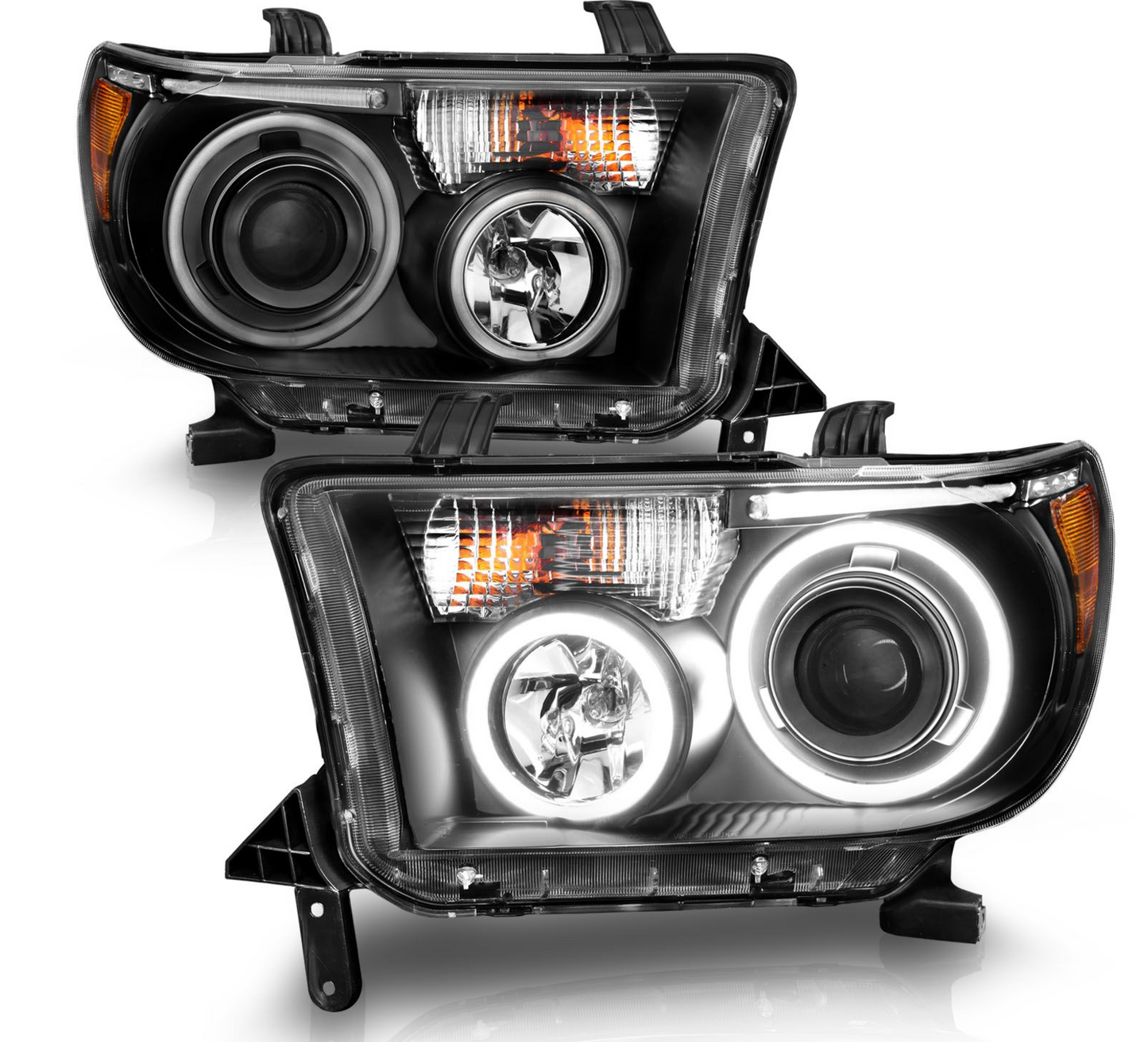 Anzo 2007-2013 Toyota Tundra / 2008-2017 Sequoia Projector Headlights Black W/ RX Halo & LED Bar