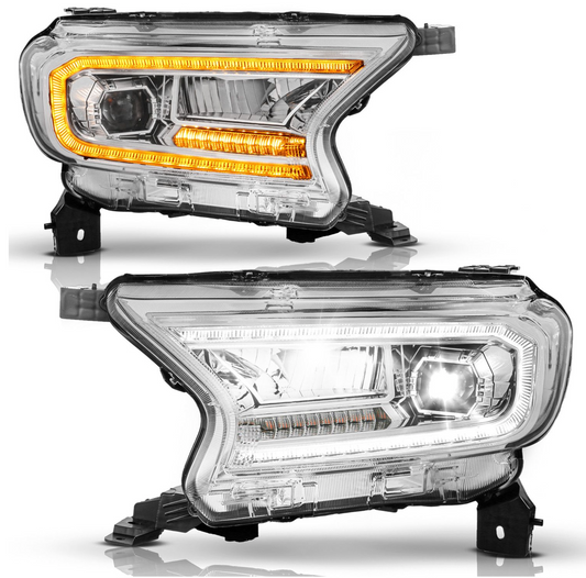 Anzo 2019-2023 Ford Ranger Full Led Projector Headlights Chrome w/ Initiation & Sequential (For Factory Halogen Model)