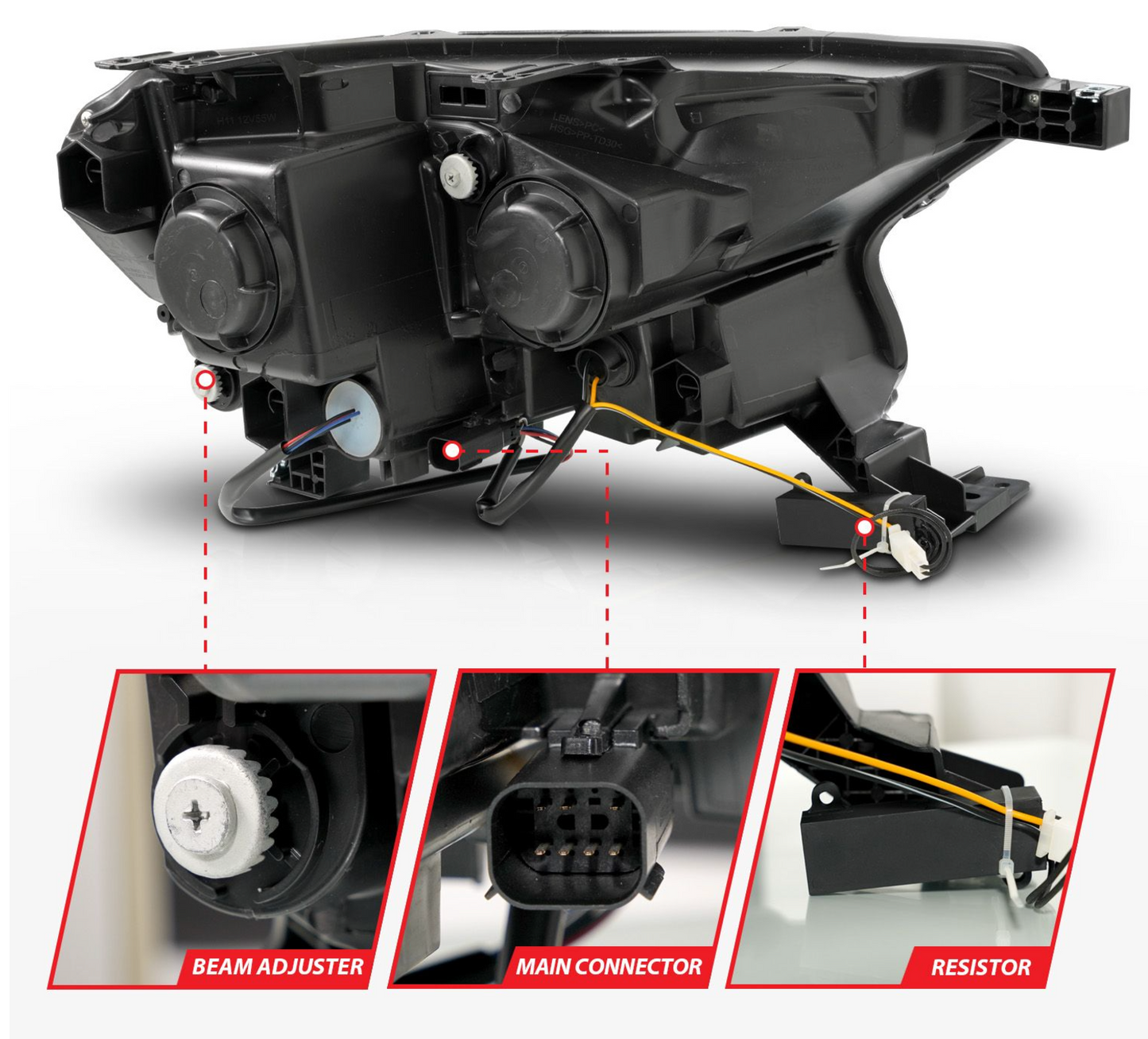 Anzo 2019-2023 Ford Ranger Full Led Projector Headlights Chrome w/ Initiation & Sequential (For Factory Halogen Model)