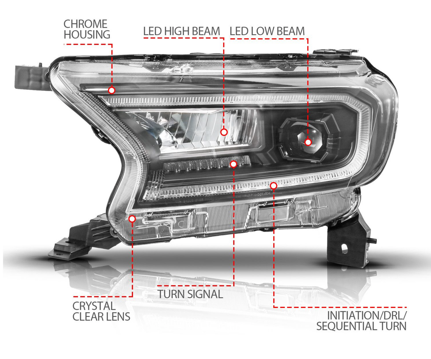 Anzo 2019-2023 Ford Ranger Full Led Projector Headlights Black w/ Initiation & Sequential (For Factory Halogen Model)