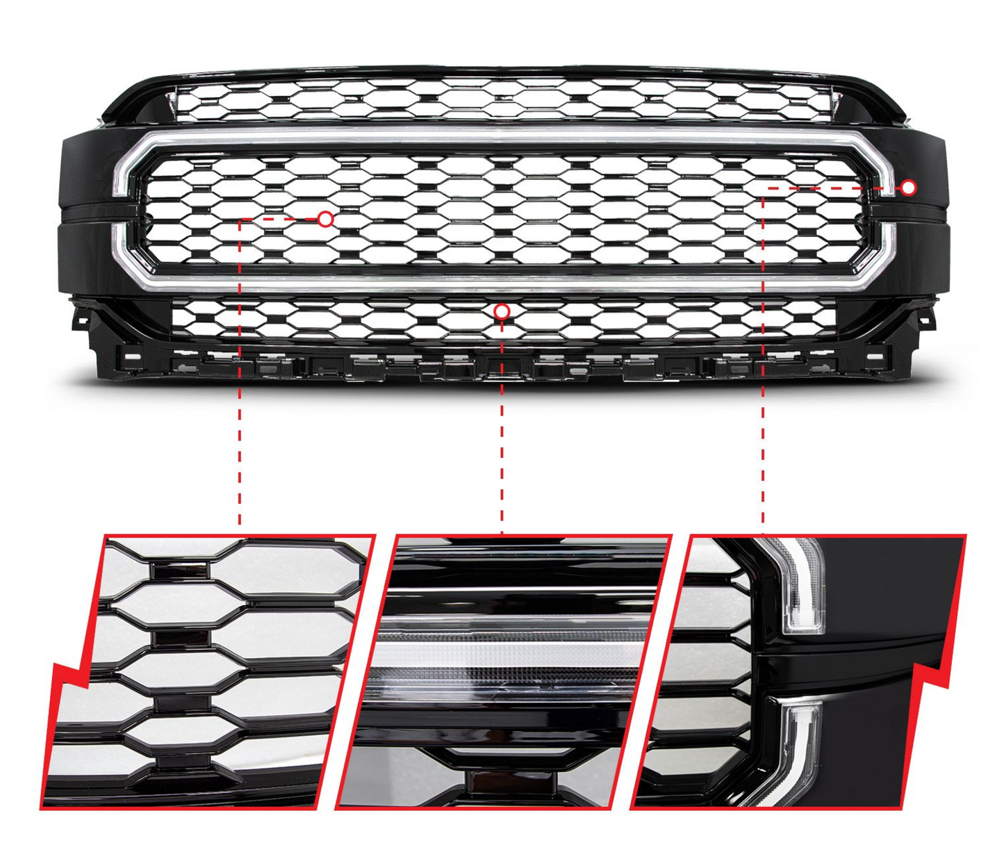2021-2023 FordF-150 Nexum Series BlackLED Grille w/ Ignition Initiation Feature & Running Light Bar