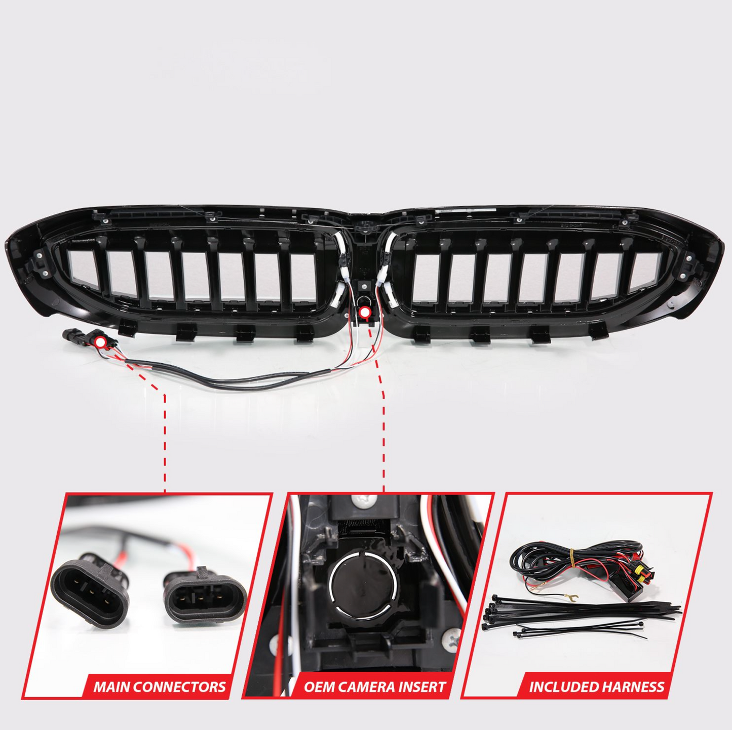 2019-2022 BMW 3 Series Nexum Series Black LED Grille W/ Ignition Initiation Feature & Running Light Bar