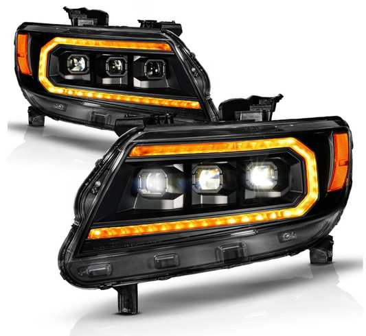 Anzo 2015-2022 Chevy Colorado Full LED Projector Headlights Black w/ Amber DRL, Initiation & Sequential (Factory Halogen Modeles ONLY)