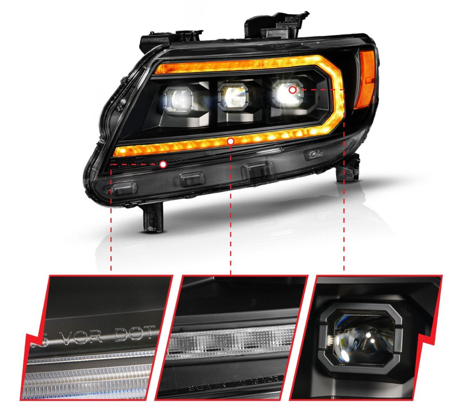 Anzo 2015-2022 Chevy Colorado Full LED Projector Headlights Black w/ Amber DRL, Initiation & Sequential (Factory Halogen Modeles ONLY)
