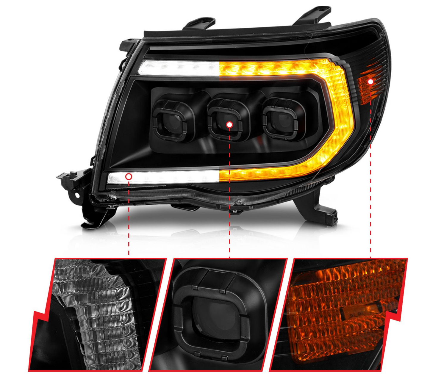 Anzo 2005-2011 Toyota Tacoma Full LED Projector Headlights Black w/ Initiation Feature & Sequential Signal