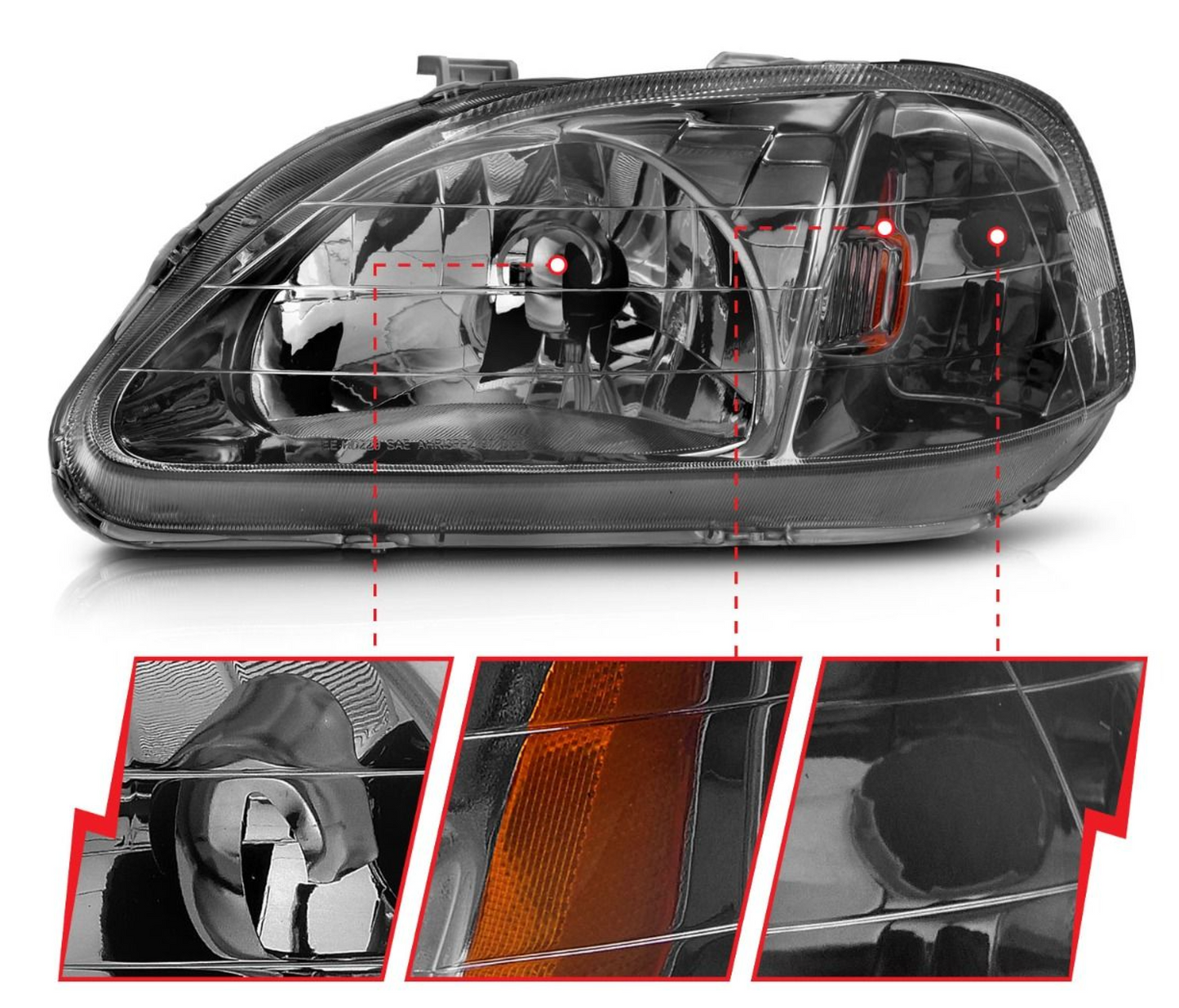Anzo 1999-2000 Honda Civic Crystal Headlights Gun Metal
