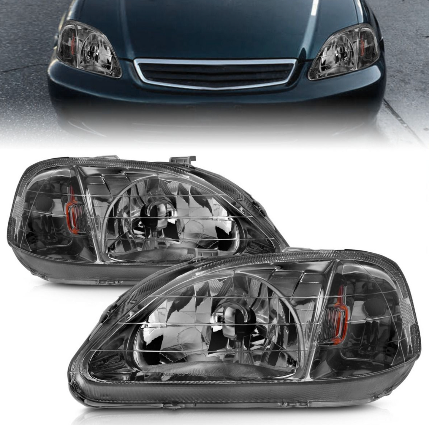 Anzo 1999-2000 Honda Civic Crystal Headlights Gun Metal